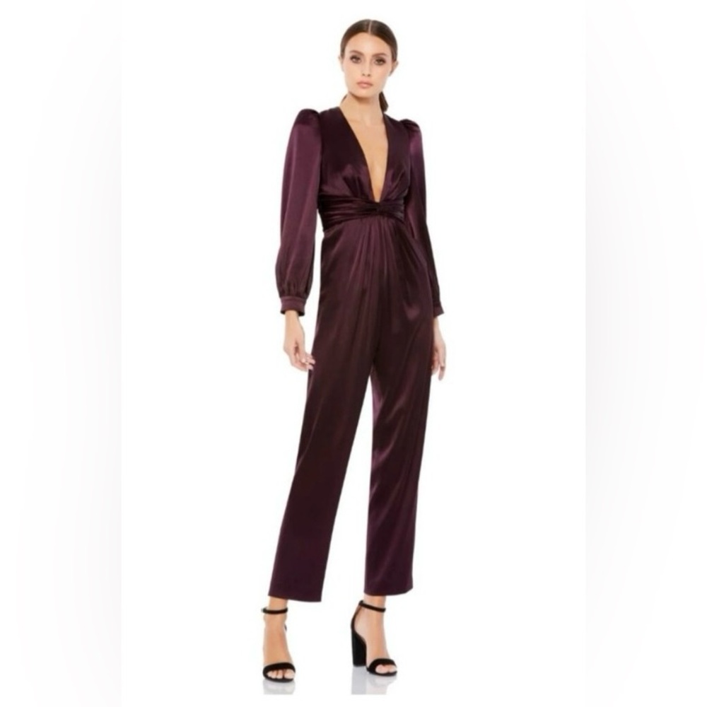 Mac Duggal Plum Front Twist Puff Sleeve Jumpsuit NWT 🌴